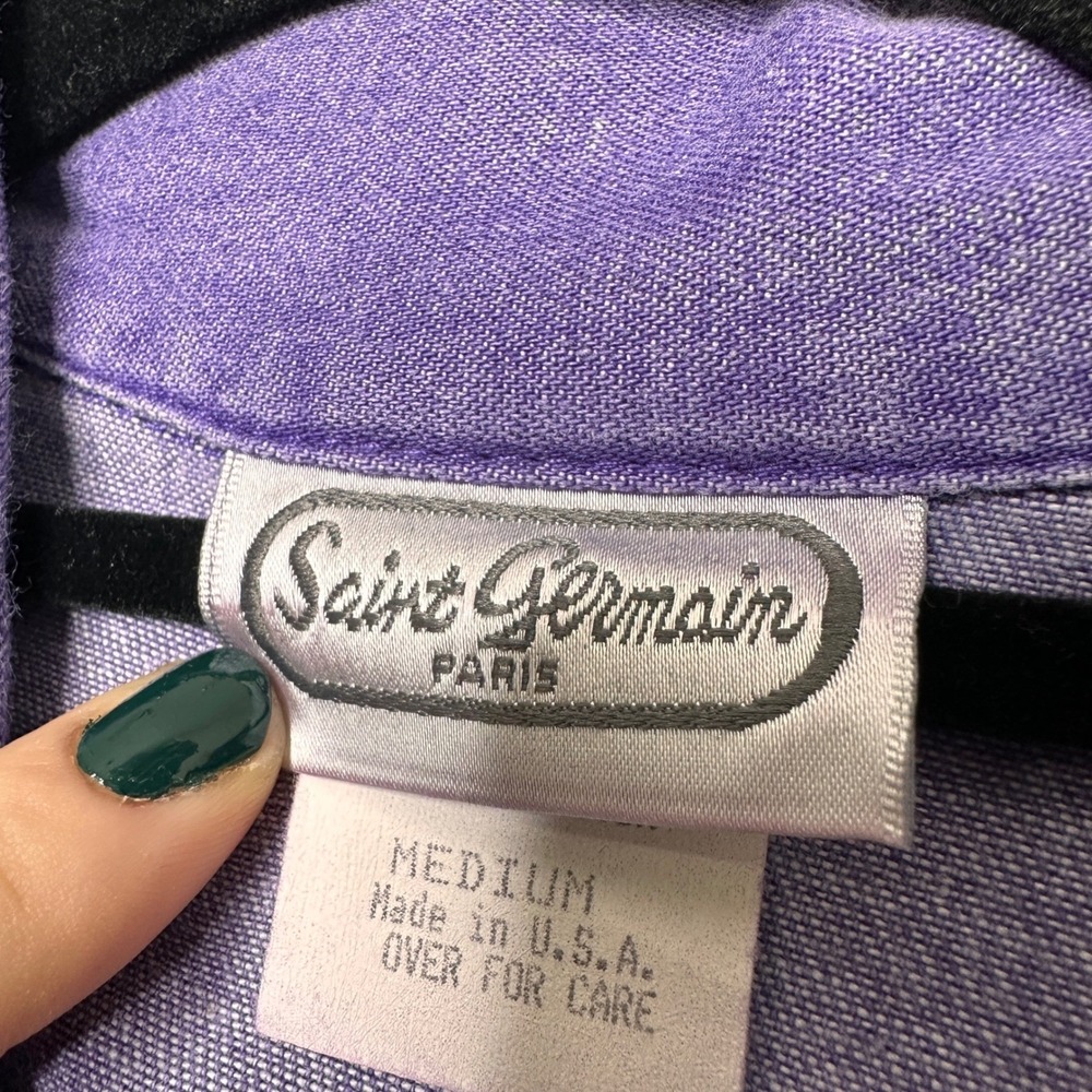 Vtg Purple Denim Saint Germain Paris Embroidered Leaf Jacket Womens M Cotton USA - Picture 6 of 8